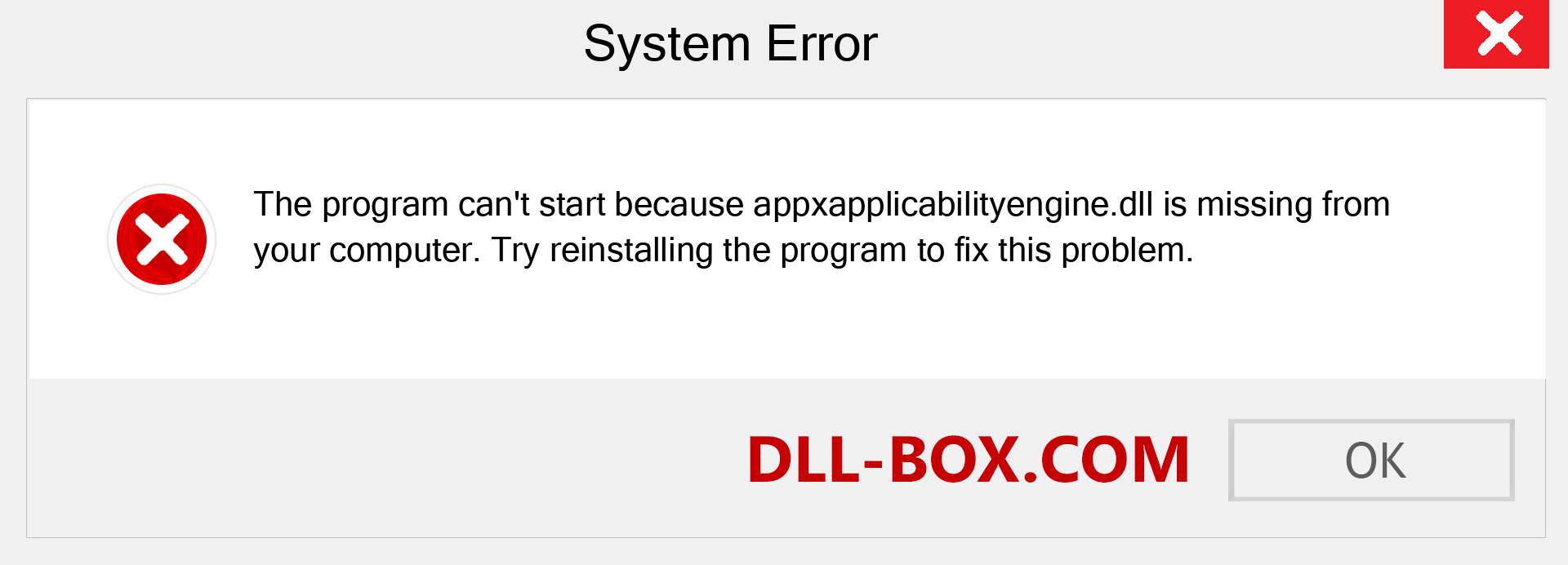  appxapplicabilityengine.dll file is missing?. Download for Windows 7, 8, 10 - Fix  appxapplicabilityengine dll Missing Error on Windows, photos, images